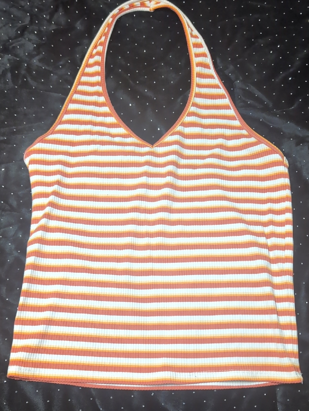 American Eagle Outfitters Orange and White Striped Halter Cropped Tank